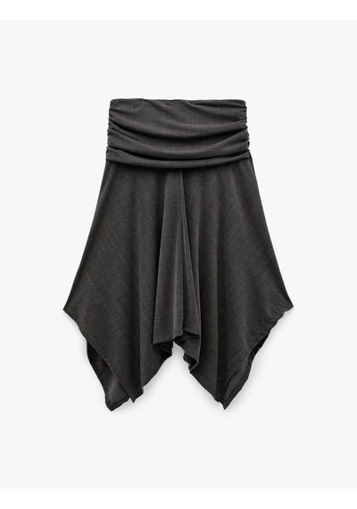 Koton Viskon Karışımlı Drape Detaylı Asimetrik Midi Etek Antrasit 6sal70063ık