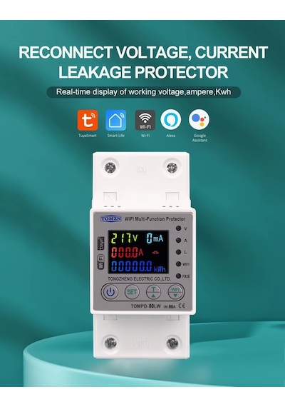 Tomzn 80a Wifi Akıllı Kaçak Akım Rölesi Tomzn Akım Koruyucu Röle Tompd-80lw