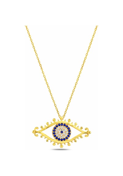 Çekirdekjewelry 925 Ayar Gümüş Kaplama Nazar Göz Kolye Sarı