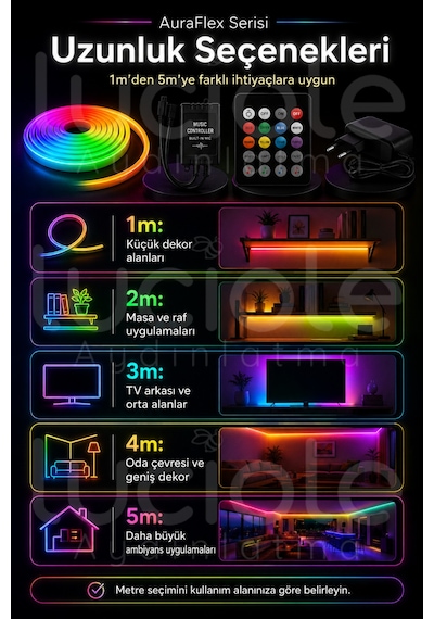 Onerous 1 M Rgb Neon Led Şerit, Müzik Kontrollü, 20 Tuş Kumandalı