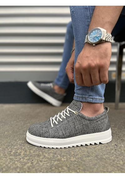 Dmr Elegance Jy152 Cool Bağcıklı Keten Erkek Günlük Spor Klasik Ayakkabı Kbt - Gri