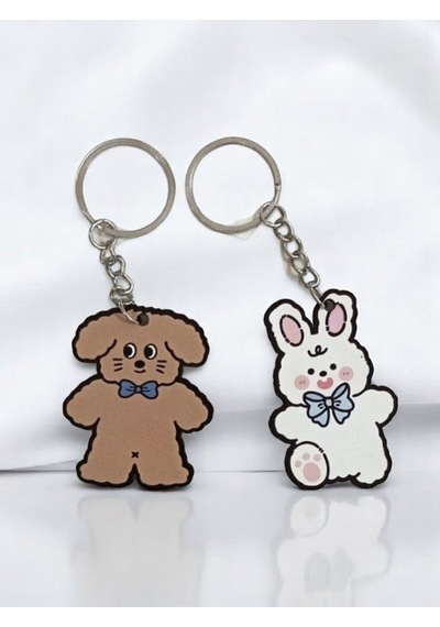 Mansura Kawaii Bunny Bear Çift Sevgili Anahtarlık 2 Adet