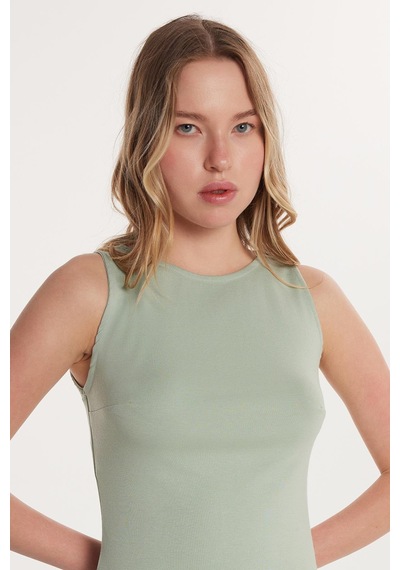 Tudors Kadın Modal Kumaş Slim Fit Dar Kesim Bisiklet Yaka Düz Basic Mint Bluz-34412 MİNT