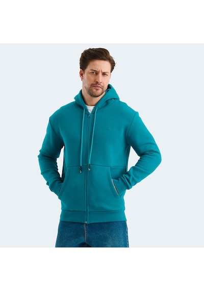 Slazenger VONDA Erkek Fermuarlı Kapüşonlu Cepli Petrol Sweatshirt