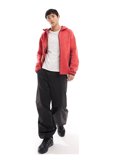 Nike Tech Fleece Full Zip Windrunner Hoodie Kapüşonlu Unisex Sweatshirt Kırmızı Kırmızı