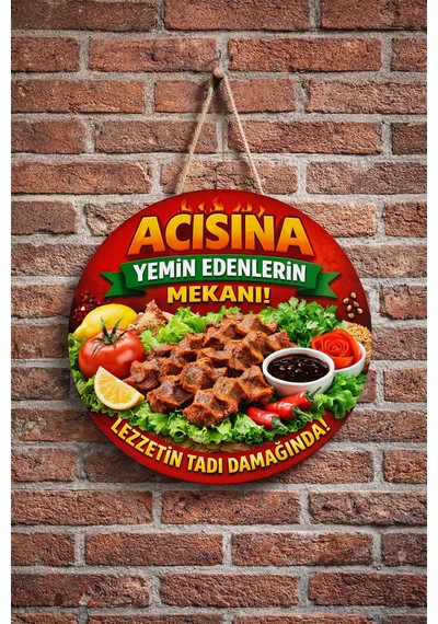 Mayeka Çiğ Köfte Dükkanı İçin Duvar Kapı Tablo Süsü Ahşap Askılı Pano Tabela No 4
