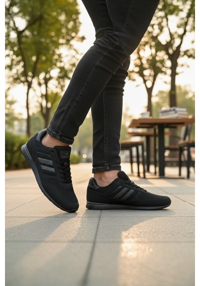 Enoch Erkek Siyah Gri Şeritli Günlük Spor Ayakkabı - Ofis Ve Okul İçin Rahat Sneaker Siyah Enoch Erkek Siyah Gri Şeritli Günlük Spor Ayakkabı - Ofis Ve Okul İçin Rahat Sneaker Siyah