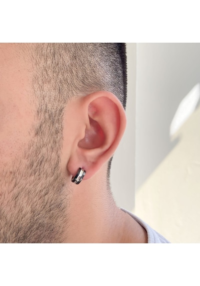 FerizZ 316L Çelik Siyah Kalın Halka Küpe UNK-702 Beyaz