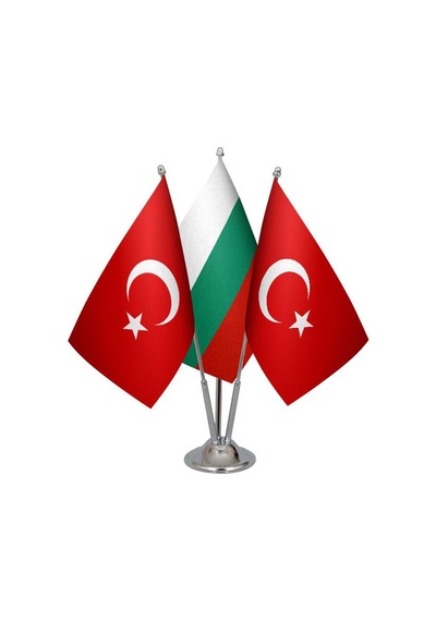 Masa Üstü Bulgaristan Bayrağı Türk Bayrağı Üçlü Krom Direk Masa B