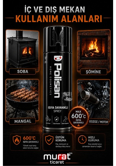 Isıya Dayanıklı Sprey Boya Siyah 600 C Soba, Şömine, Mangal,egzoz 400 Ml Siyah
