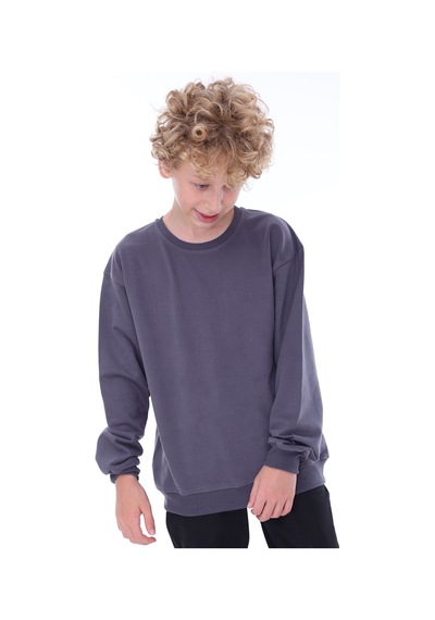 Zuzunga Unisex Basic Düz Antrasit Renk %100 Pamuk Sweatshirt 2-11 Yaş
