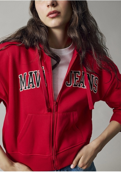 Mavi Fermuarlı Logo Sweatshırt Kırmızı