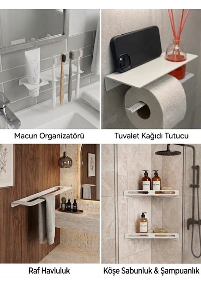 Metal Banyo Seti Mat Beyaz