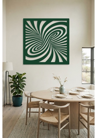 Optik İllüzyon Metal Duvar Tablosu - Metal Duvar Sanatı - Duvar Dekoru - 30 X 30 Cm Yeşil