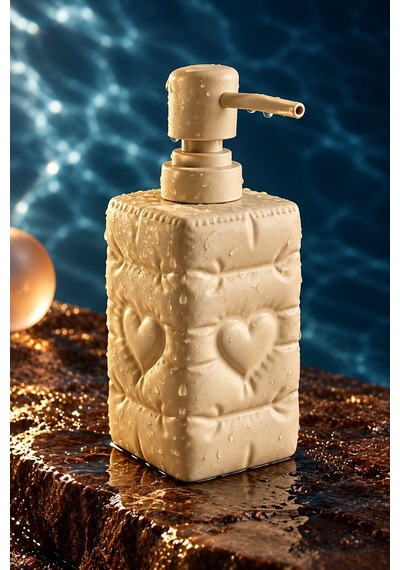 Rosıe Kum Beji Renk Kalp Dokulu Kare Seramik Sıvı Sabunluk 350 Ml Karışık