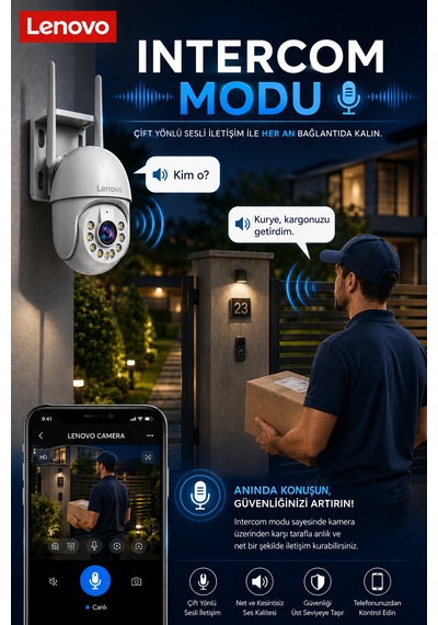 Lenovo 5mp Wifi Adaptörlü Dış Mekan Gece Görüşlü Karşılıklı Konuşma Özellikli Güvenlik Kamerası