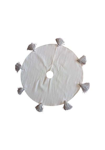 Püsküllü Yılbaşı Çam Ağaç Altı Örtüsü 100 Cm Çaplı Krem - 586746914