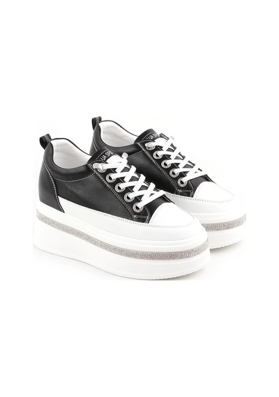 Guya 25y423-2 Kadın Kalın Taban İçten Dolgulu Tabanı Taşlı Sneaker Ayakkabı Siyah