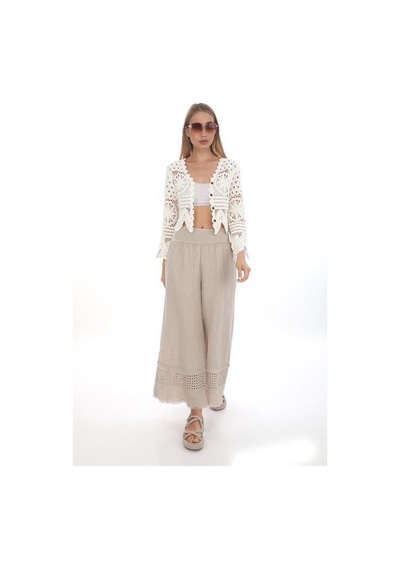 Eren Style İtalyan Fisto Detaylı Keten Pantolon-9186 Bej