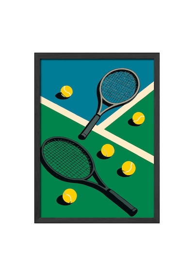 Tenis Raketleri Siyah Ahşap Çerçeveli Poster, Dekoratif Tenis Duvar Tablosu