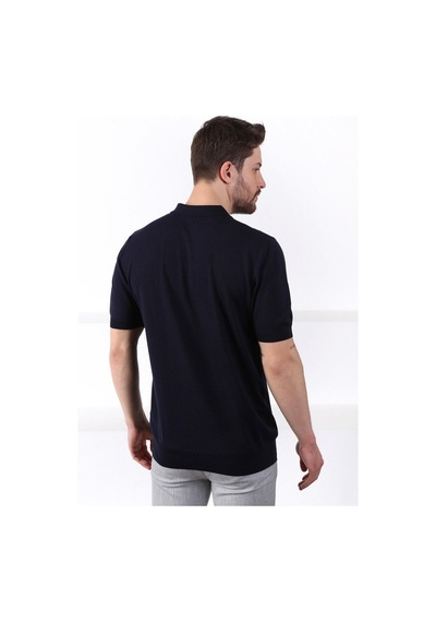 Ferraro Lacivert Polo Yaka Düz Renk Erkek Pamuk Triko T-Shirt-Lacivert