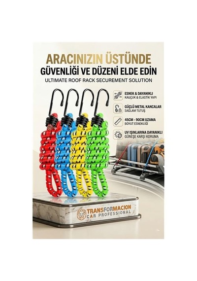 Kancalı Bagaj Lastiği - Bagaj Lastiği Esnek Paslanmaz Kancalı 2 Kancalı 4 Lü Paket 723031