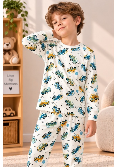 Free Beka Araba Desenli Bisiklet Yaka %100 Pamuklu İnterlok Kumaş Erkek Çocuk Uzun Kollu Pijama Takımı Yeşil Free Beka Araba Desenli Bisiklet Yaka %100 Pamuklu İnterlok Kumaş Erkek Çocuk Uzun Kollu Pijama Takımı Yeşil