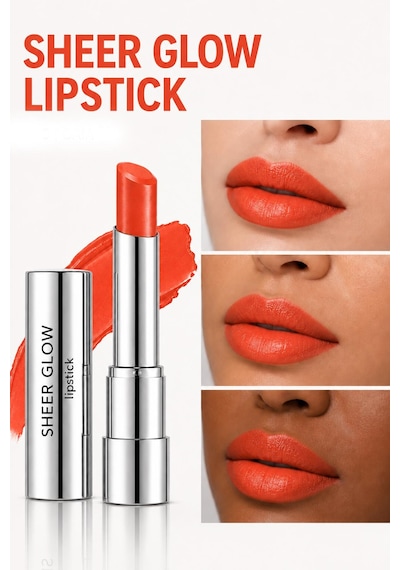 Pierre Cardin Sheer Glow Lipstick - Parlak Bitişli Nemlendirici Ruj - Tangerina Orange - 006 0
