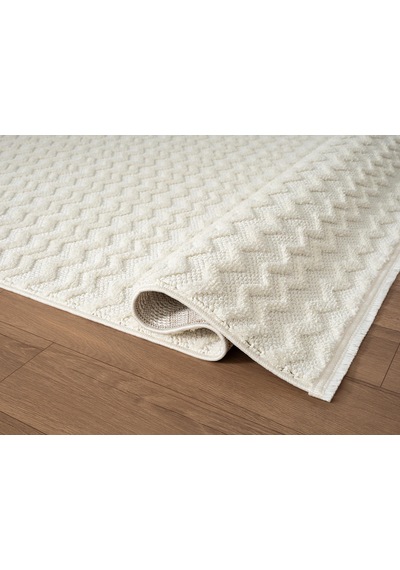 Wool Wl009a Beyaz Modern Desen Kabartmalı Doku Pamuk Tabanlı Kaymaz Halı-783 Beyaz