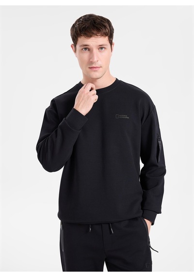 National Geographic N6wm-swt4150 Siyah Erkek Bisiklet Yaka Baskılı Relaxed Sweatshirt