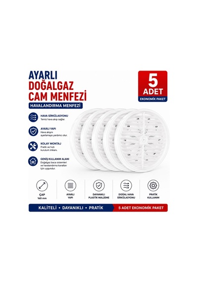 Ayarlı Doğalgaz Cam Menfezi Havalandırma Menfezi 5 Adet
