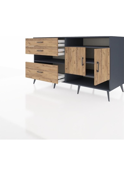Kronos Konsol 4 Raflı 3 Çekmeceli 2 Kapaklı 176x59x99 Antrasit-ça Antrasit-çam