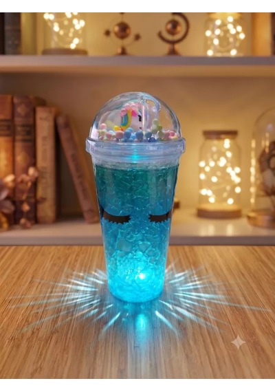 Işıklı Unicorn Tasarımlı Rgb Led Pipetli Bardak - Renk Değiştiren Sihirli Kupa Çok Renkli