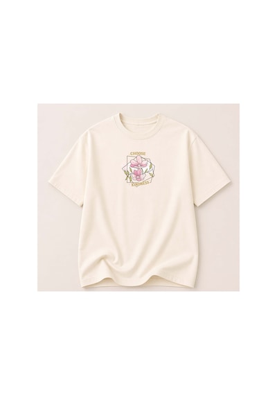 Herkesemoda Choose Kındness Baskı Detaylı Kadın Bisiklet Yaka Pamuklu T-shirt Krem