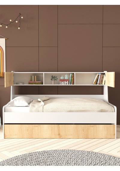 Yavrulu Karyola, Viyole Kapaklı, Kitaplıklı Yavrulu Karyola - 90x200