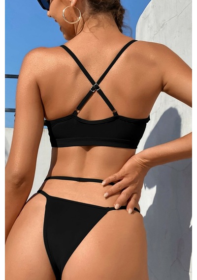 Fantezia Night Kadın Siyah File Detaylı Özel Bikini Takımı
