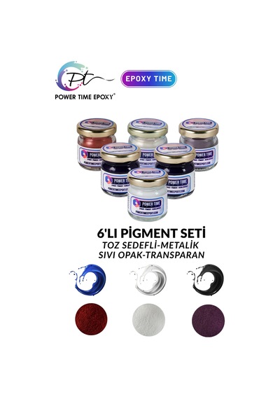 6'lı Epoksi Pigment Boya Seti / Epoksi Için/ 3 Adet Toz Sedefli - 3 Adet Sıvı Opak-transparan