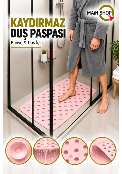 Vantuzlu Banyo Ve Duşakabin Kaydırmaz Paspas, Küvet İçi Mat 33x66 Cm M-141 Pembe