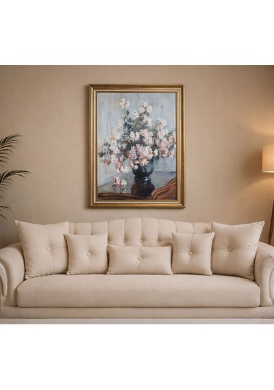 Vintage Gold Çerçeveli Dekoratif Tablo - Monet Kasımpatı Çiçekleri - 60x80 Cm