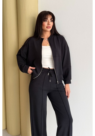 Balenbi Kadın Oversize Fermuarlı Modal Spor Takım Wide Leg Bol Paça 1194 - Form Serisi Siyah Balenbi Kadın Oversize Fermuarlı Modal Spor Takım Wide Leg Bol Paça 1194 - Form Serisi Siyah
