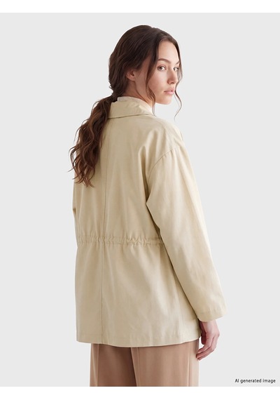 Lcw Modest Bej Gömlek Yaka Oversize Kadın Trençkot