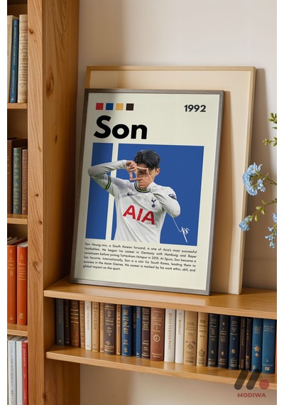 Son Heung-min Futbol Posteri, Siyah Çerçeveli Duvar Tablosu - Spor Severlere Hediye