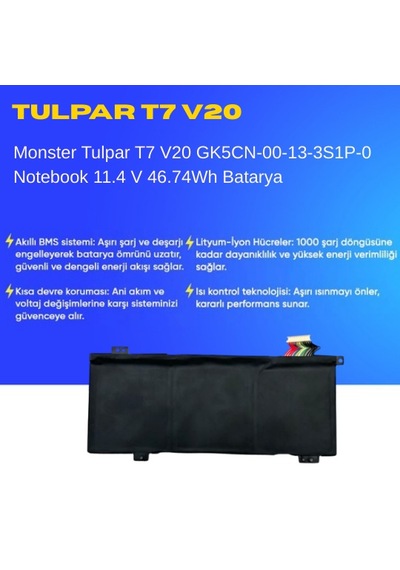 Monster Tulpar T7 V20 Gk5cn-00-13-3s1p-0 Notebook 11.4 V 46.74wh Batarya  Uyumlu, Yüksek Performanslı 90743886
