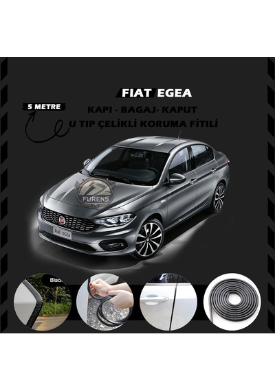 Fiat Egea Oto Araç Kapı Koruma Fitili 5metre Parlak Siyah Renk