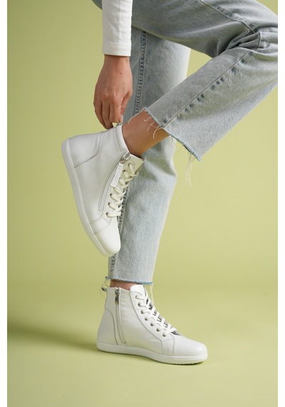 Analin Shoes Kadın Hakiki Deri Günlük Fermuarlı Spor Bot Beyaz