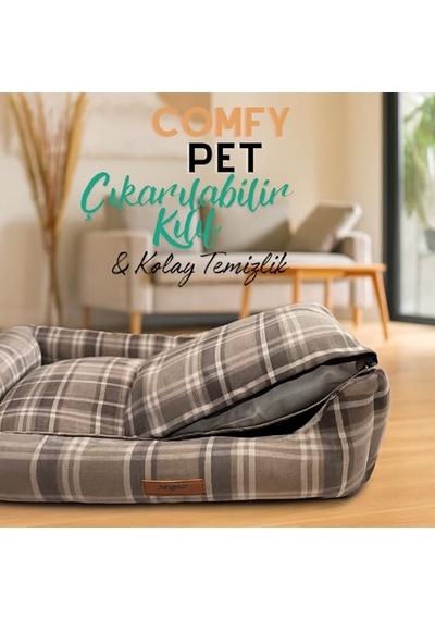 Tr Comfy Pet Kedi Ve Köpek Yatağı Bej/oeko-tex Sertifikalı Dokuma Kumaş, Yıkanabilir Fermuarlı Minder, Tamamlayı