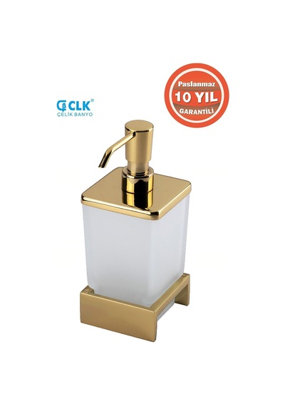 Çelik Banyo Paslanmaz Pirinç Kumru Set Üstü Camlı Sıvı Sabunluk Altın Gold
