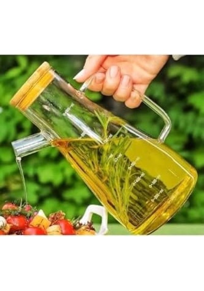 900 Ml Bambu Kapaklı Cam Yağdanlık Sirkelik Süt Saklama Su Sürahisi 0