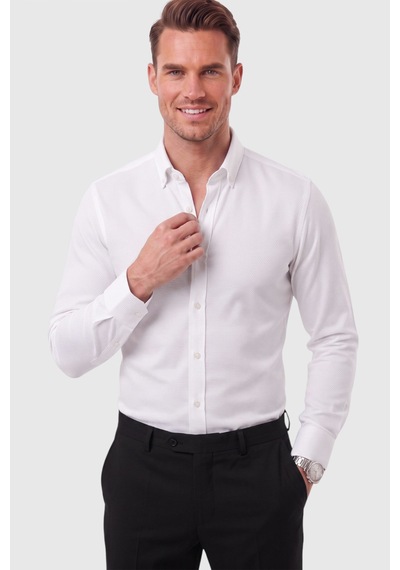 Rizzup Erkek %97 Pamuk Slim Fit Dar Kesim Petek Dokulu Likralı Örme Beyaz Gömlek 2600707