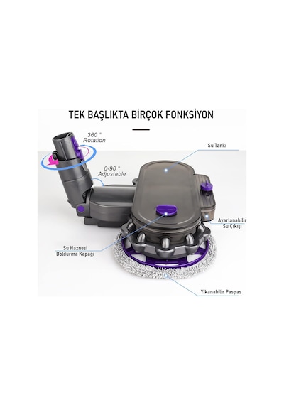 Valkyrie Dyson V7 Uyumlu v8/v10/v11/v15 Uyumlu 6 Paspaslı Paspas Başlığı Su Püskürtmeli Mop Başlık